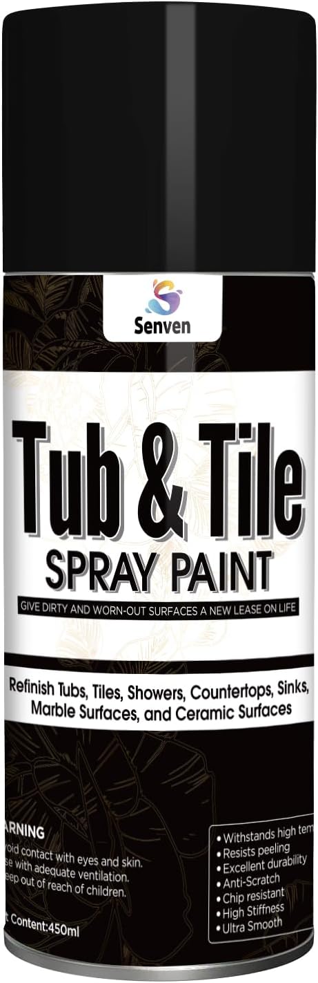 Black Tile Paint Tub and Tile Refinishing Spray Paint High Gloss Spray Paint Waterproof Black Bathtub Kit for Tiles Ceramic, Porcelain, Fiberglass, Bathroom Walls, Bathtubs Sinks Countertops, Toilets