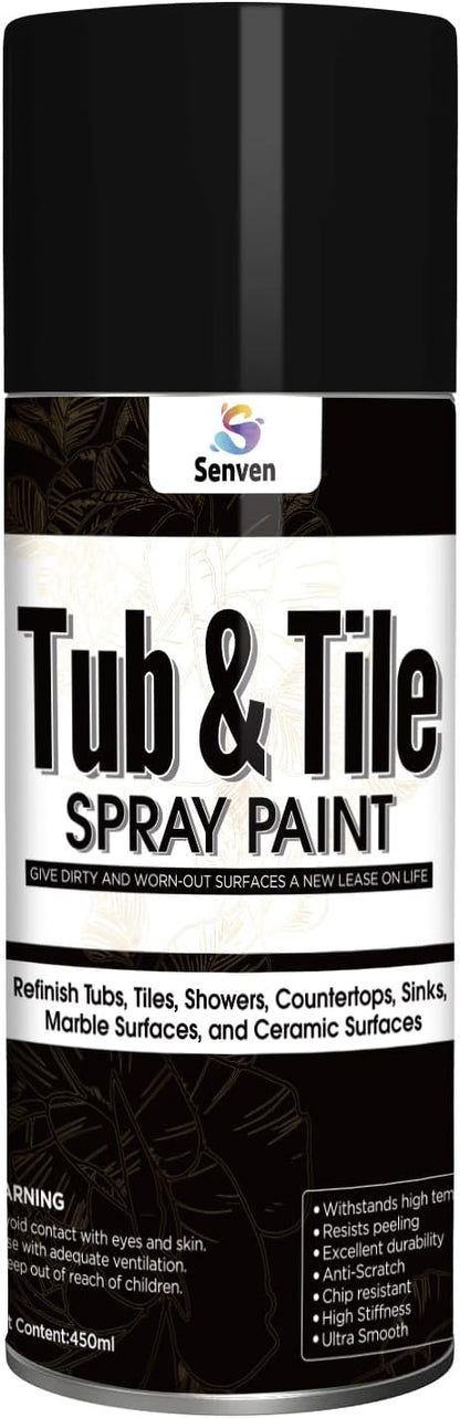 Black Tile Paint Tub and Tile Refinishing Spray Paint High Gloss Spray Paint Waterproof Black Bathtub Kit for Tiles Ceramic, Porcelain, Fiberglass, Bathroom Walls, Bathtubs Sinks Countertops, Toilets