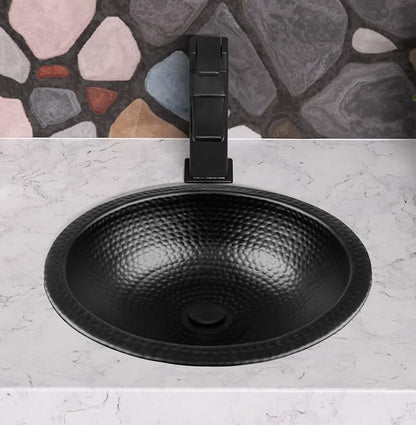 Monarch Abode Bathroom Sink – 16-Inch Rotunda Dual Mount Undermount or Drop In Bathroom Sinks, Bathrooms Hand Hammered Matte Black Aluminum Vanity Sink for Countertop, Powder Room, Bath, or Restroom