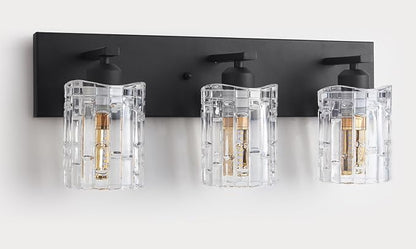 3 Lights Matte Black Crystal Bathroom Vanity Light,Modern Bathroom Wall Light,Crystal Over Mirror Light Fixtures for Living Room, Bedroom, Hallway