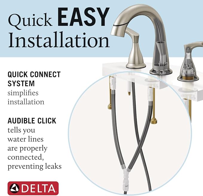 Delta Broadmoor Chrome Bathroom Faucet with Sprayer, 8 Inch 3 Hole Widespread Bathroom Sink Faucet with Pull Out Sprayer, Push-Pop Drain, Chrome 35765LF-PD