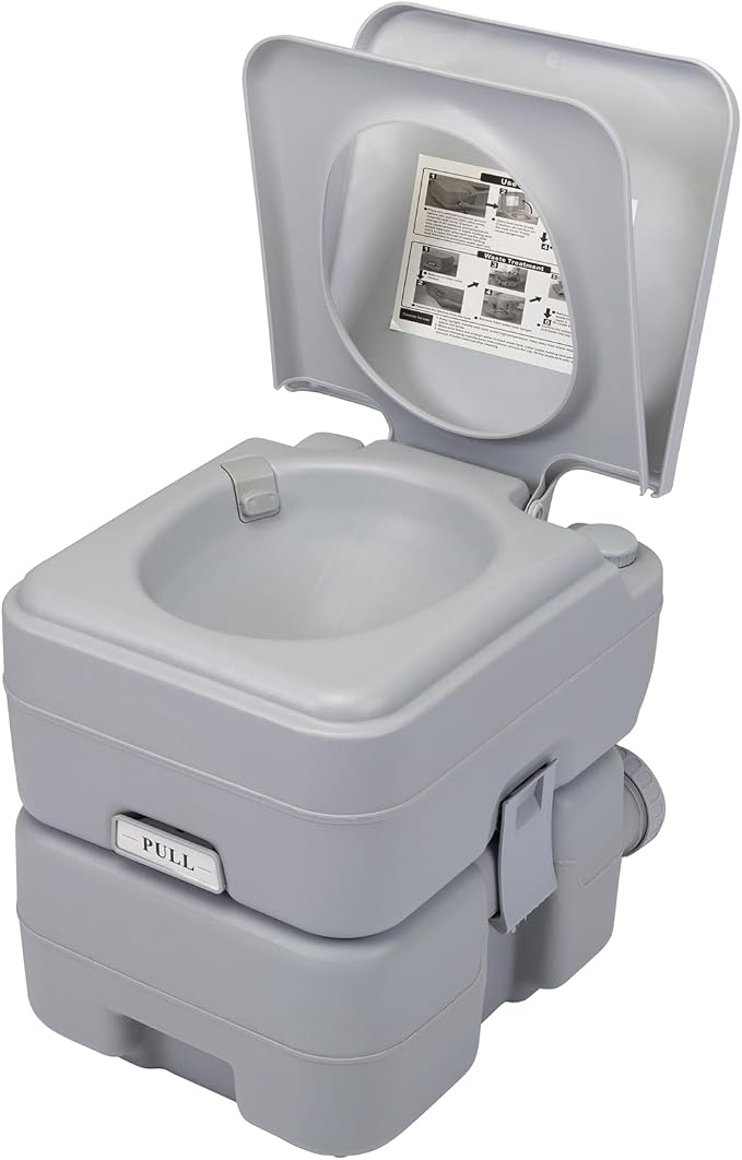 Generic Portable Push-rod Toilet, 20L/5.3 Gallons Detachable Tank for Camping, Boating, Hiking and Traveling, Cold Gray
