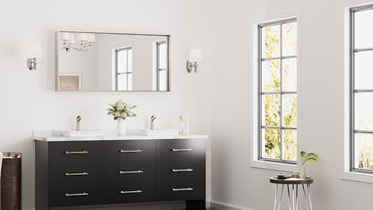 Keonjinn 48x24 Inch Nickel Bathroom Mirror for Over Sink, Rectangular | HD Tempered Glass, Vanity Mirror, Brushed Framed, Square Corner, Modern Farmhouse, Wall Mounted Mirrors, Aluminum Alloy