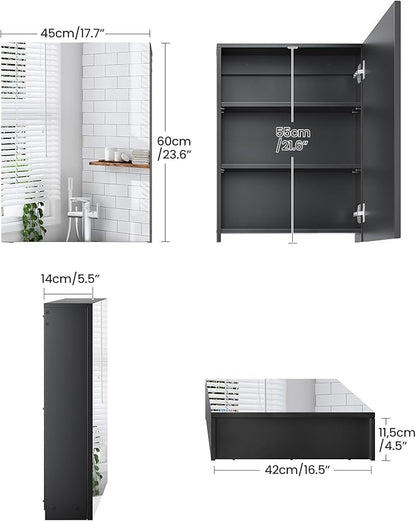 Bathroom Medicine Cabinet, Wall-Mounted Bathroom Vanity with Mirror, Bathroom Medicine Cabinet with Storage Function, Hanging Storage Cabinet, Adjustable Shelves, Black