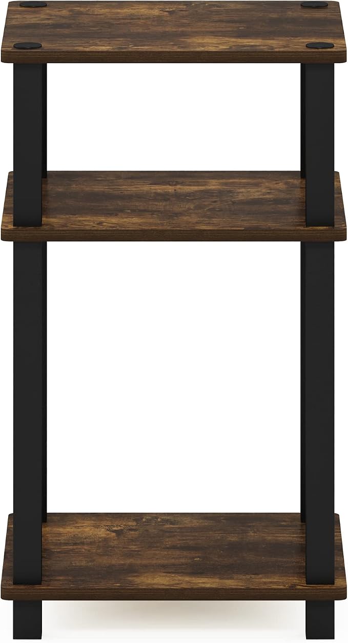Furinno JUST Toolless 3-Tier Side Table, Open Shelf End Table, Amber Pine | Soft-Corner, Night Stand, Bedside Table, Square Tube, for Living Room, Bedroom