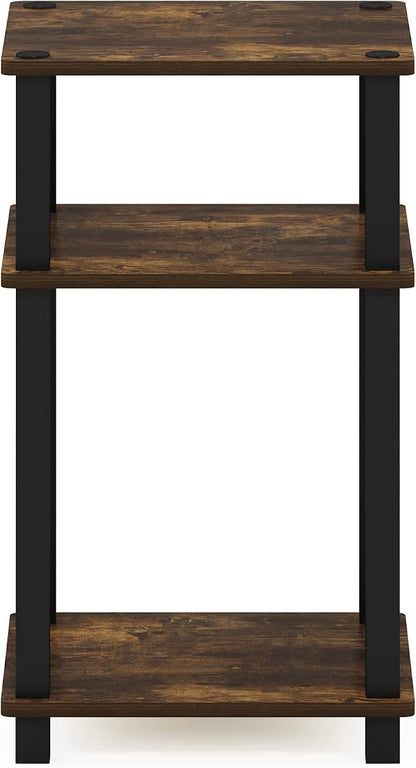 Furinno JUST Toolless 3-Tier Side Table, Open Shelf End Table, Amber Pine | Soft-Corner, Night Stand, Bedside Table, Square Tube, for Living Room, Bedroom