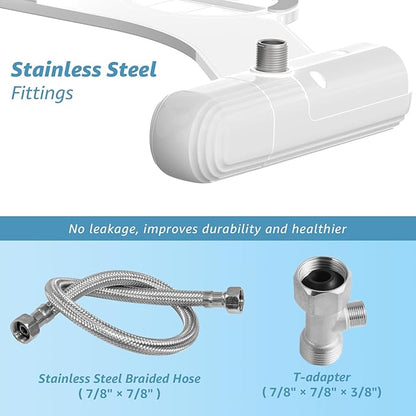 Ultra-Slim Bidet Attachment for Toilet, Non-Electric Dual Nozzle (Rear & Feminine Wash), Adjustable Fresh Cold Water Pressure, Stainless Steel Inlet, Easy to Install(Black & White)