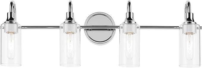Kichler Kavi 31.5" 4-Light Vanity Light with Clear Glass in Chrome, Damp Rated, for Bathroom, Powder Room, Over a Mirror, (31.5" W x 10" H), 55212CH