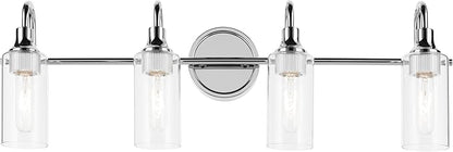 Kichler Kavi 31.5" 4-Light Vanity Light with Clear Glass in Chrome, Damp Rated, for Bathroom, Powder Room, Over a Mirror, (31.5" W x 10" H), 55212CH