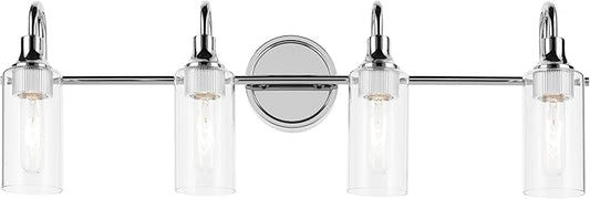 Kichler Kavi 31.5" 4-Light Vanity Light with Clear Glass in Chrome, Damp Rated, for Bathroom, Powder Room, Over a Mirror, (31.5" W x 10" H), 55212CH