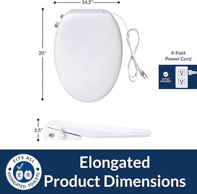 Bio Bidet BB550 Heated Bidet Seat with Warm Water Wash & Air Dryer, Night Light, Low Profile Design, Elongated
