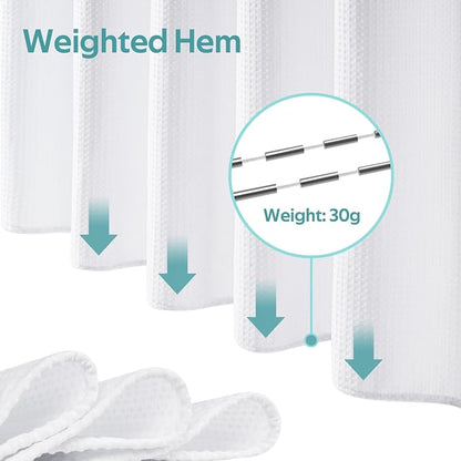3 in 1 Shower Curtain Set, Waffle Shower Curtain and Liner Set with 12 Double Sided Shower Curtain Hooks, 258GSM Luxury Weighted Cloth Shower Curtains for Bathroom, 72 W x 72 H, White