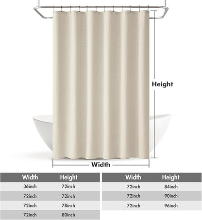 MIULEE 72 x 84 Extra Long Linen Shower Curtain Light Cream 12 Metal Hooks | Washable, Heavy Fabric Curtain Set, Waterproof Thick Cloth Shower Curtains, Bathroom Hotel Bathtub