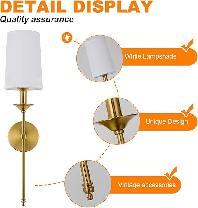 PASSICA DECOR Hardwired Wall Sconces Set of 2 Candle Gold Wall Light for Bedroom Living Room Vanity Hallway Farmhouse Wired Bathroom Sconce