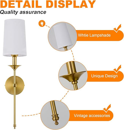 PASSICA DECOR Hardwired Wall Sconces Set of 2 Candle Gold Wall Light for Bedroom Living Room Vanity Hallway Farmhouse Wired Bathroom Sconce
