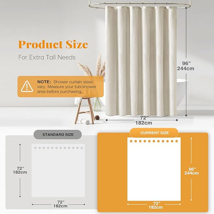 BTTN 96 Inch Extra Long Shower Curtain - Linen Textured Heavy Duty Tall Fabric Shower Curtain Set with 12 Plastic Hook, Large Simple Neutral Cloth Shower Curtains for Bathroom, 72x96 Inch, Light Cream