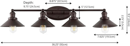 JONATHAN Y 36.25" Oil Rubbed Bronze 4-Light Industrial Farmhouse Metal Vanity Light Wall Sconce, Metal Shade for Bathroom Mirror, Kitchen, Entryway, LED Bulb Included (JYL7904A)