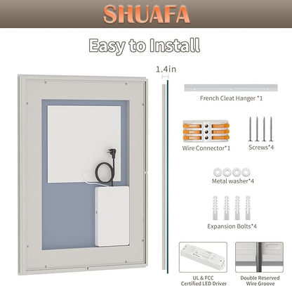 LED Mirror for Bathroom, 28x36 Inch Backlit + Front Lighted Bathroom Vanity Mirror with Lights for Wall, Double Light Strips, 3 Colors, Shatter-Proof, Anti-Fog and Brightness Memory