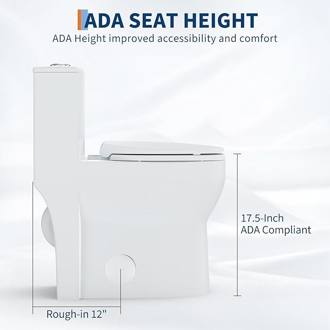 One Piece Toilet with 17" ADA Height, Round Bowl Design, Soft Closing PP Toilet Cover, Easy Clean Surface, Water Efficient Flush