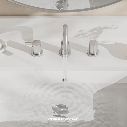 Phiestina 3 Hole 8 Inch 2 Handle Widespread Bathroom Faucet with Metal Pop-Up Drain, Brushed Nickel, WF015-1-BN