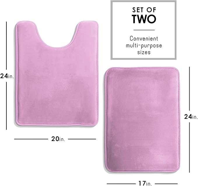 Clara Clark 2 Piece Bathroom Rugs, Velvet Memory Foam Bath Mat Set, Non-Slip Bath Rugs, Machine Wash, Dries Quickly, Ultra Soft Plush Bath Mats for Bathroom, 17 x 24 + Contour, Lavender Dream
