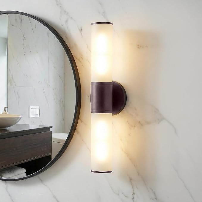 2-Light Bathroom Vanity Lighting Fixture, Oil Rubbed Bronze Wall Sconce with Opal White Glass, E26 Stocket Indoor Wall Lamp, Modern Mirror Light