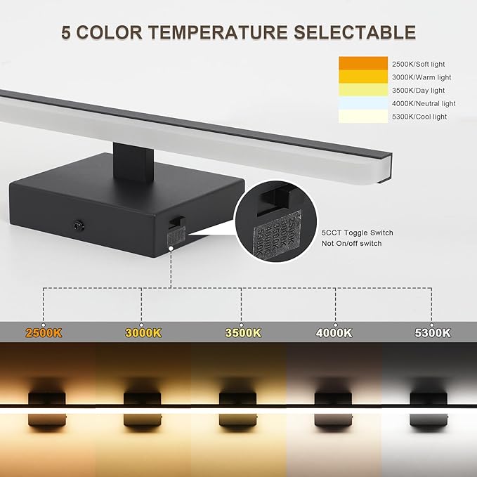 LED Modern Bathroom Vanity Light Fixtures 22W Dimmable 5CCT Vanity Light Bar Over Mirror Matte Black Wall Light for Bathroom 31.5 inch Long 110V AC ETL Certificated