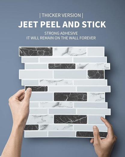 Art3d 12 x 12 in Peel and Stick Backsplash, Vinyl Wall Tile, 10-Pack, Grey | Thickened Design, Waterproof, Self Adhesive, Easy to Install, No Residue, for Kitchen, Bedroom, Ideal for Recently Moved