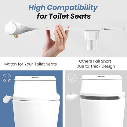 Bidet Attachment for Existing Toilet Seats, Ultra-Slim, Non Electric, Dual Nozzle, Rear & Feminine Wash, Fresh Cold Water Sprayer, Badays Bedets Bedits Badette Bidgets, Black