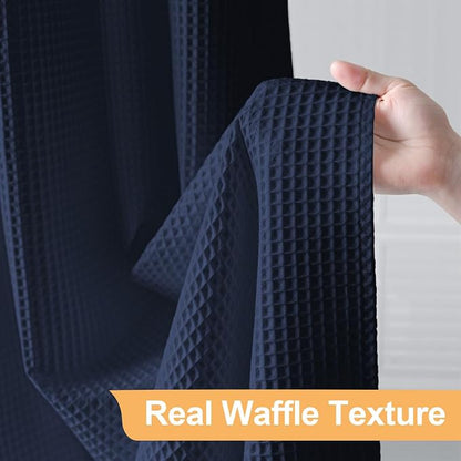 River Dream Cotton Blend No Hook Shower Curtain with Liner, Navy, 71x86 | Extra Long, with Snap in Liner, Heavyweight Waffle Fabric, Hotel Grade for Bathroom, Water Repellent, Corner Magnets