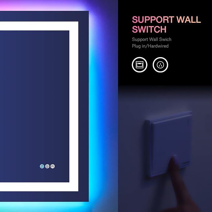 LOAAO 48"X36" RGB LED Bathroom Mirror with Lights, UL Listed | Anti-Fog, Dimmable, RGB Backlit + Front Lighted, Memory Function, Tempered Glass