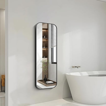 FORBATH Bathroom Mirror 48" x 16", Rectangle Black Bathroom Mirror with Black Aluminum Frame Rounded Corner, Wall Mounted Mirror for Bedroom Entryway Living Room