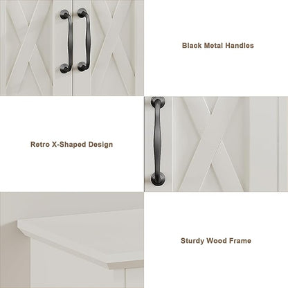 ChooChoo Farmhouse Medicine Cabinet, Bathroom Wall Cabinet with Adjustable Shelf, Towel Bar, 3 Hooks, Over The Toilet Storage Cabinet for Bathroom, Kitchen, White