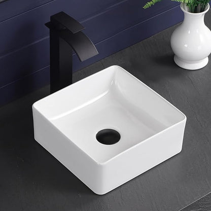 Vessel Sink 12"x12" Rectangular Bathroom Sink Modern White Porcelain Ceramic Above Counter Drop-in Vanity Sink for Bathrooms Art Basin
