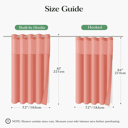 Coral Hook Free Waffle Shower Curtain & Snap-in Fabric Liner,72x87 | Less Time to install, 3 in 1 Fabric Shower Curtain and Liner Set with Magnets, Extra Long, Shower Curtains for Bathroom