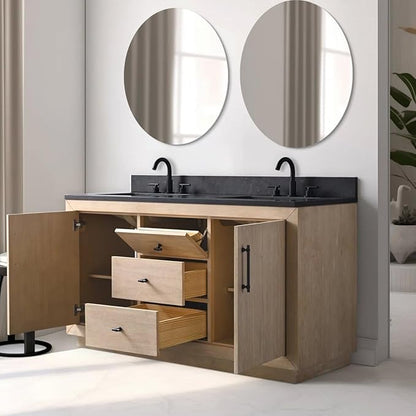 Vanity Art 60 inch Double Sink Bathroom Vanity, Vanity Cabinet with Doors and Shelf, Modern Wood Bathroom Vanity with White Marble Top, Solid Wood Frame, 3 Functioning Drawers, VA70-60-DLW-B