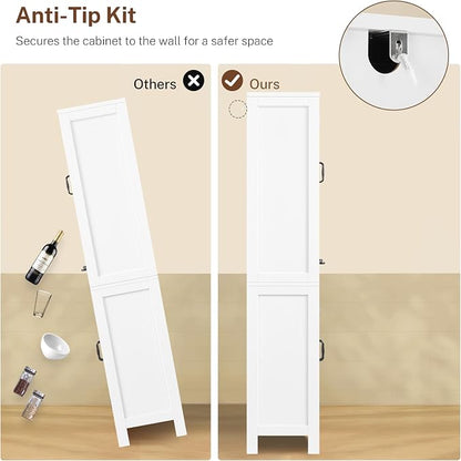 Tall Storage Cabinet with 2 Adjustable Shelves & 1 Large Drawer, Kitchen Pantry Cabinet with 4 Doors, Bathroom Storage Cabinets, for Living Room, Kitchen, Bathroom, White