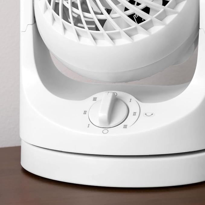 IRIS USA WOOZOO Desk Fan, Oscillating Table Air Circulator, 3 Speeds, 32ft Max Air Distance, 112° Adjustable Tilt, 27.5db Quiet Motor, Small Fan for Bedroom, Office, Dorm, White