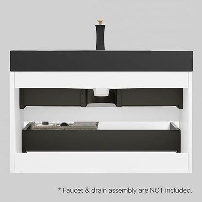 36" Floating Bathroom Vanity with Black Sink, Modern Bathroom Cabinet with Top and Soft Close Drawers, Spacious Storage for Small Space, White - Lavanda Collection