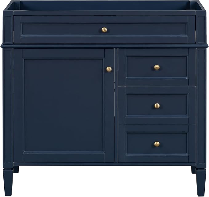 36" Bathroom Vanity Without Top Sink,Modern Freestanding Storage Cabinet with 2 Soft-Close Drawers & Tip-Out Tray,Solid Wood Frame Vanity Only w/Adjustable Shelf & Door Organizer,Blue