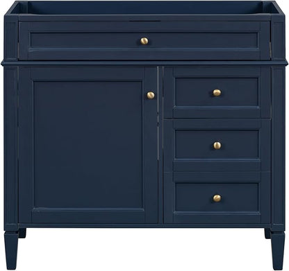 36" Bathroom Vanity Without Top Sink,Modern Freestanding Storage Cabinet with 2 Soft-Close Drawers & Tip-Out Tray,Solid Wood Frame Vanity Only w/Adjustable Shelf & Door Organizer,Blue