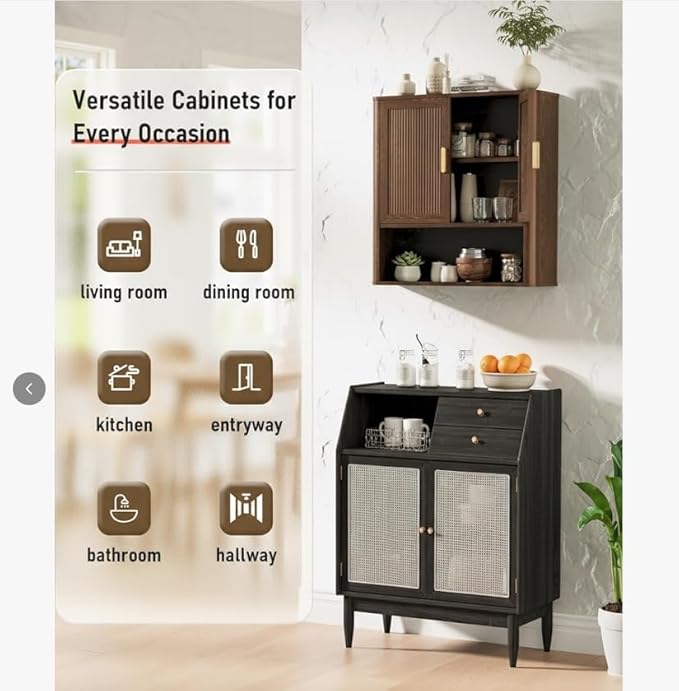 Bathroom Storage Cabinet, Medicine Cabinet with Adjustable Wood Shelf & Doors, Over The Toilet Storage Cabinet for Laundry Room & Kitchen & Living Room (Walnut)