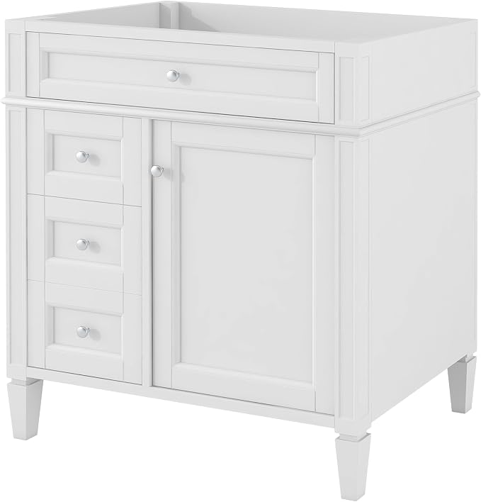 30" Bathroom Vanity Without Top Sink,Modern Freestanding Bath Storage Cabinet with 2 Soft-Close Drawers & Tip-Out Tray,Solid Wood Vanity Only w/Adjustable Shelf & Door Organizer,White