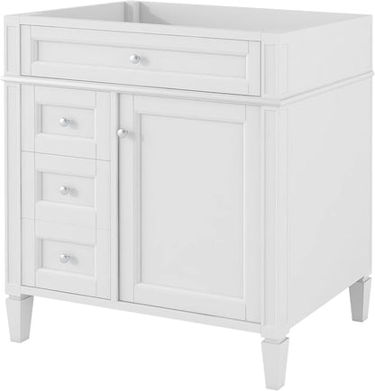 30" Bathroom Vanity Without Top Sink,Modern Freestanding Bath Storage Cabinet with 2 Soft-Close Drawers & Tip-Out Tray,Solid Wood Vanity Only w/Adjustable Shelf & Door Organizer,White