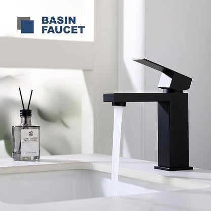 Black Bathroom Sink Faucet One Hole Faucet Single Handle 2 Packs 1 Hole Vanity SUS304 Stainless Steel Faucets for Bathroom Sink Matte Black Bathroom Faucet 2 Pieces, SF3-BK-P2
