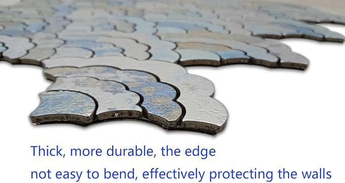 XUANINY Peel and Stick Metal Backsplash Tiles, Printing Blue, 11-Pack | Self Adhesive, Cloud-shaped Aluminum Mosaic, 3D Wall Sticker, For Kitchen Bathroom Living Room Decor