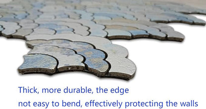 XUANINY Peel and Stick Metal Backsplash Tiles, Printing Blue, 11-Pack | Self Adhesive, Cloud-shaped Aluminum Mosaic, 3D Wall Sticker, For Kitchen Bathroom Living Room Decor