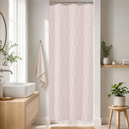 OVZME Pinkte Stall Shower Curtain for Bathroom, Puff Printed Textured Shower Curtain with Tassels, Geometry Heavy Duty Vintage Country Narrow Bathroom Curtain, Water Resistant Fabric, 36Wx72L