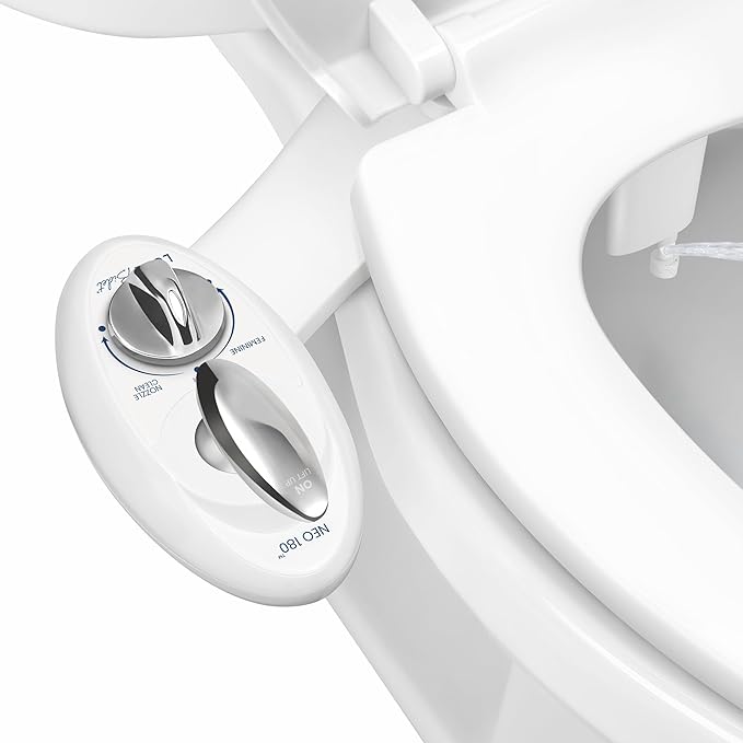 LUXE Bidet NEO 180 - Non-Electric Bidet Attachment for Toilet Seat, White | Dual Nozzle, Self-Cleaning, Adjustable Water Pressure, Rear & Feminine Wash, with Lever Control