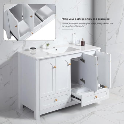 LZ LEISURE ZONE 48" Bathroom Vanity with Ceramic Sink Combo, Abundant Cabinet -4 Soft Close Doors and 2 Drawers, White